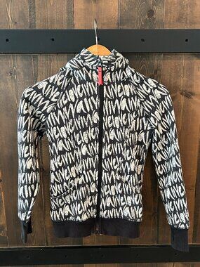 Ivivva Black & White Graphic Zip-Up Hoodie Girls Size 10